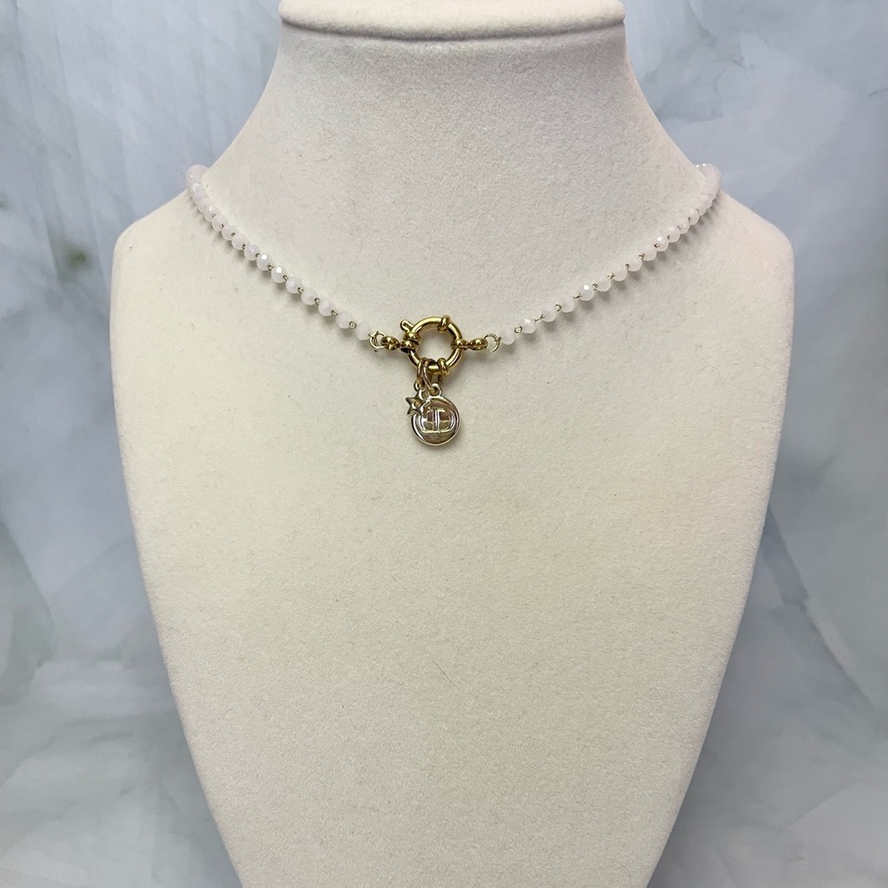 Upcycled Gold CD & Star Charms Opal Beaded Necklace